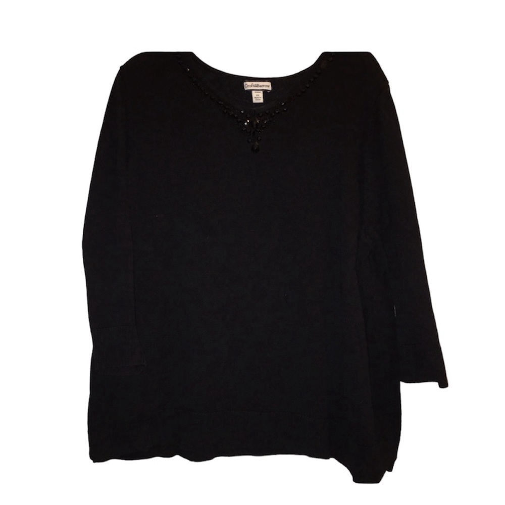Croft & Barrow Black Embellished V Neck Sweater Top Women Plus Size 2X